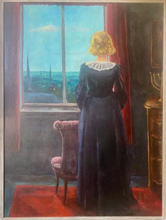 La mujer junto a la ventana, la menorá: gran interior judío misterioso y conmovedor