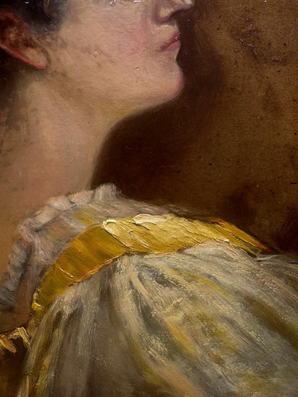 The Yellow Hat - American School - American Impressionist Painting by Unknown
