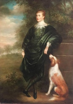 The Young Aristocrat and His Pet Dog, Signed Oil Painting