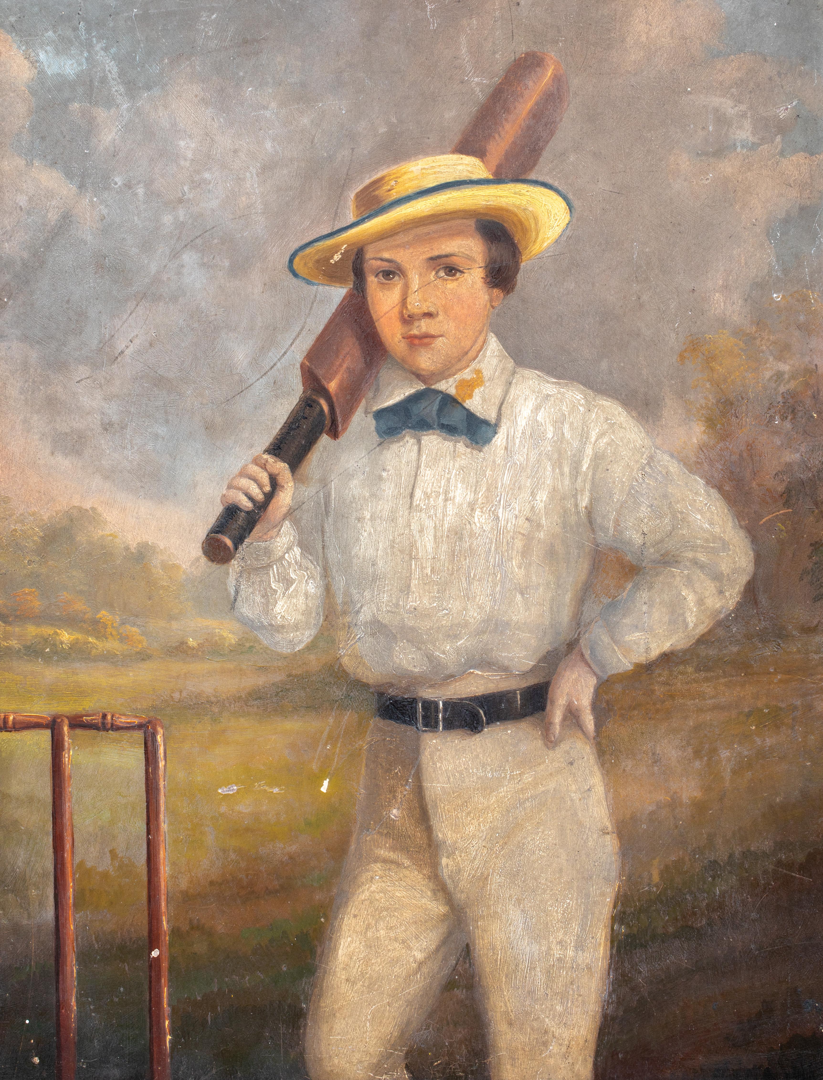 The Young Cricketer, 19th Century  English School - Brown Portrait Painting by Unknown