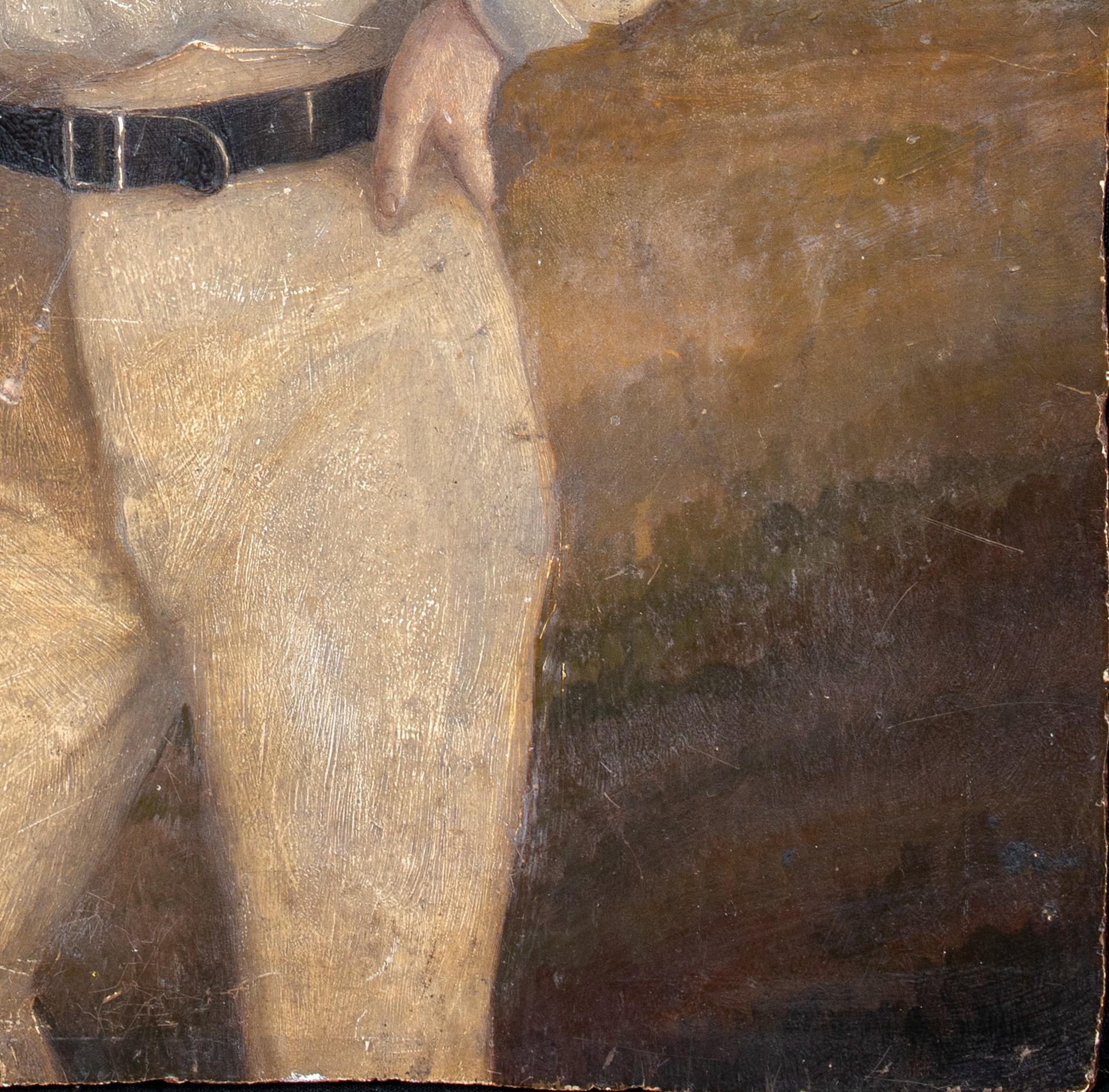 Le jeune joueur de cricket, 19e siècle

École d'anglais

Portrait d'un jeune joueur de cricket du XIXe siècle, huile sur panneau. Bonne qualité et condition rare portrait original de cricket du jeune homme avec un paysage au-delà. A besoin d'un
