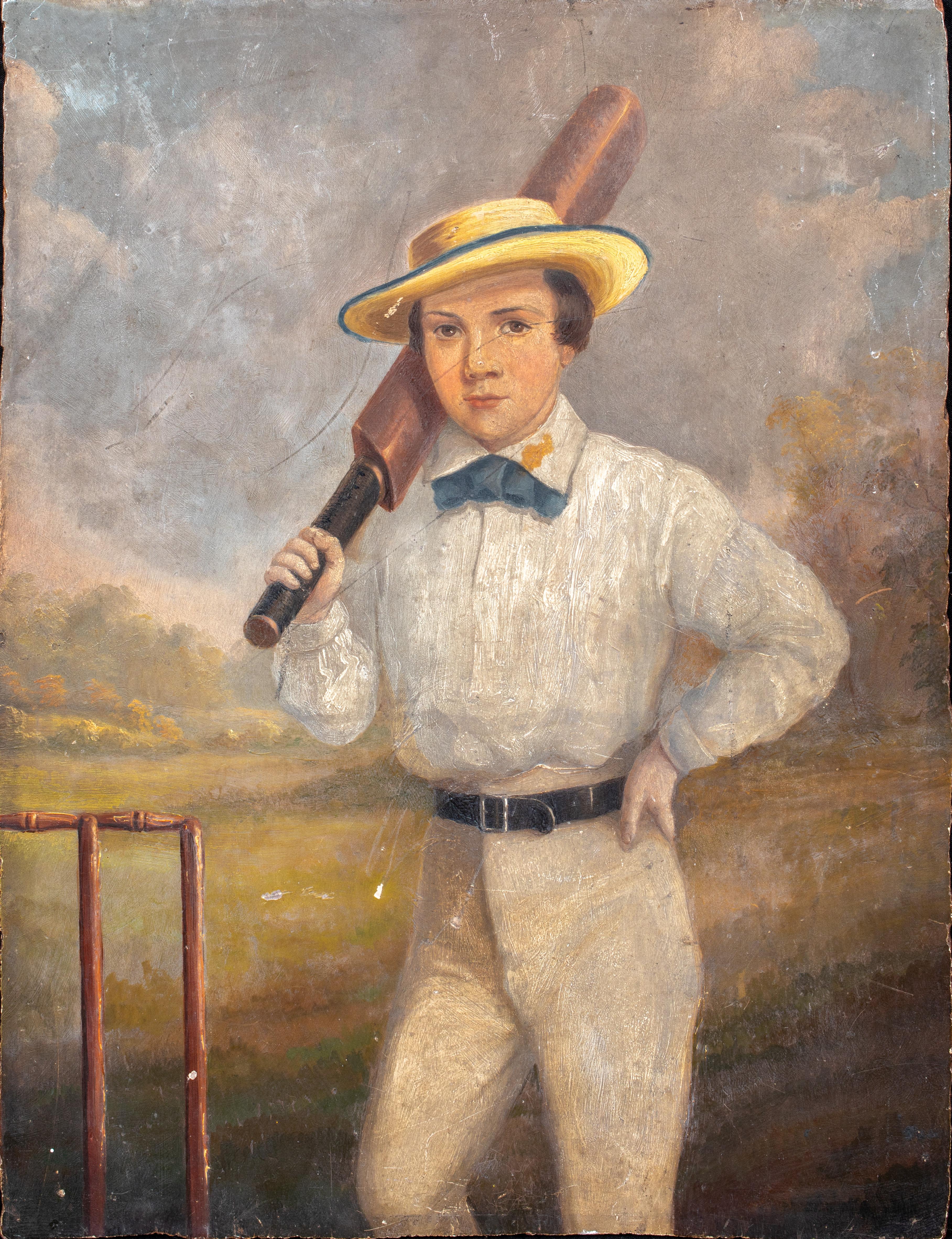 Unknown Portrait Painting - The Young Cricketer, 19th Century  English School