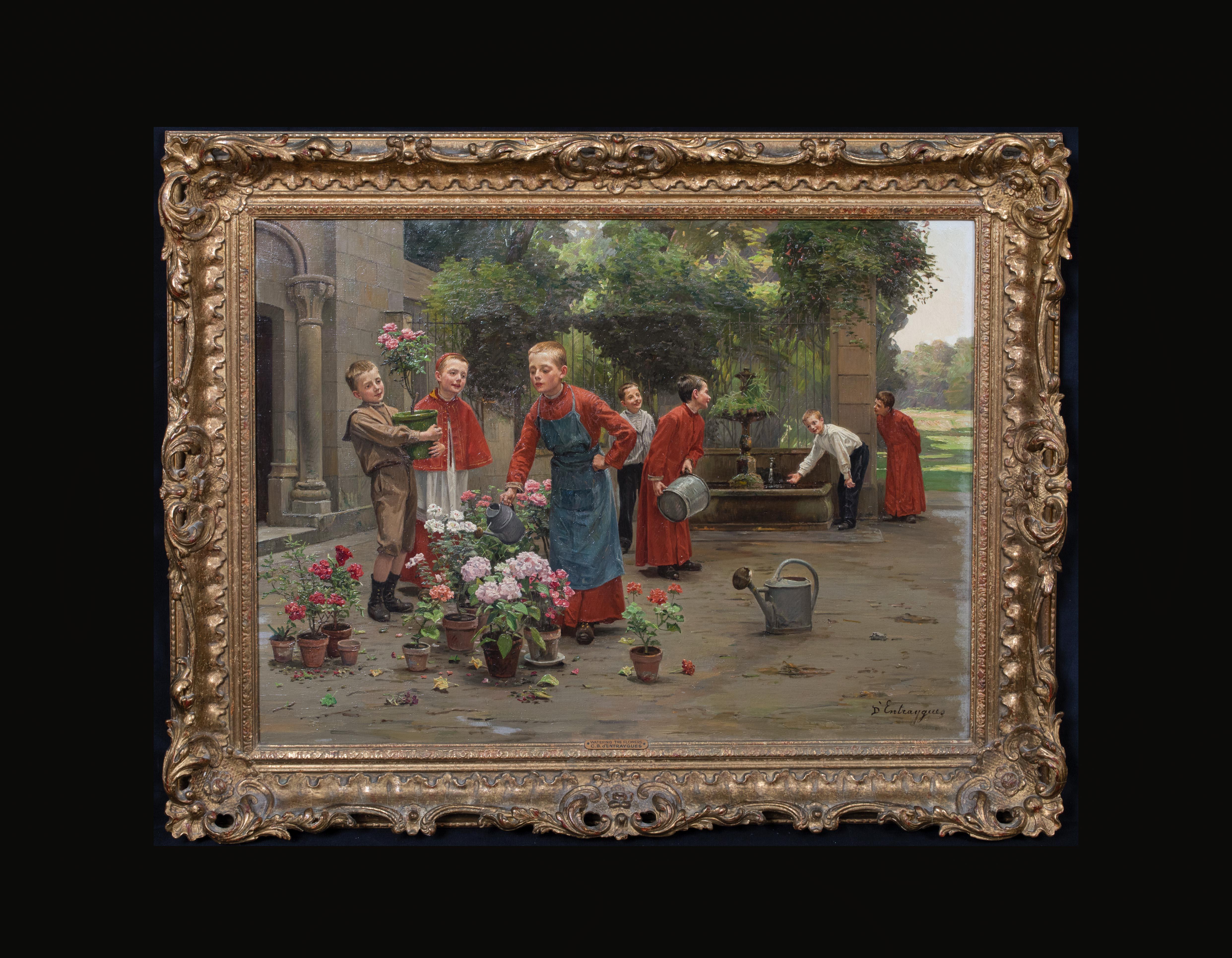 The Young Gardeners, 19th Century  by Charles Bertrand d'Entraygues - Painting by Unknown