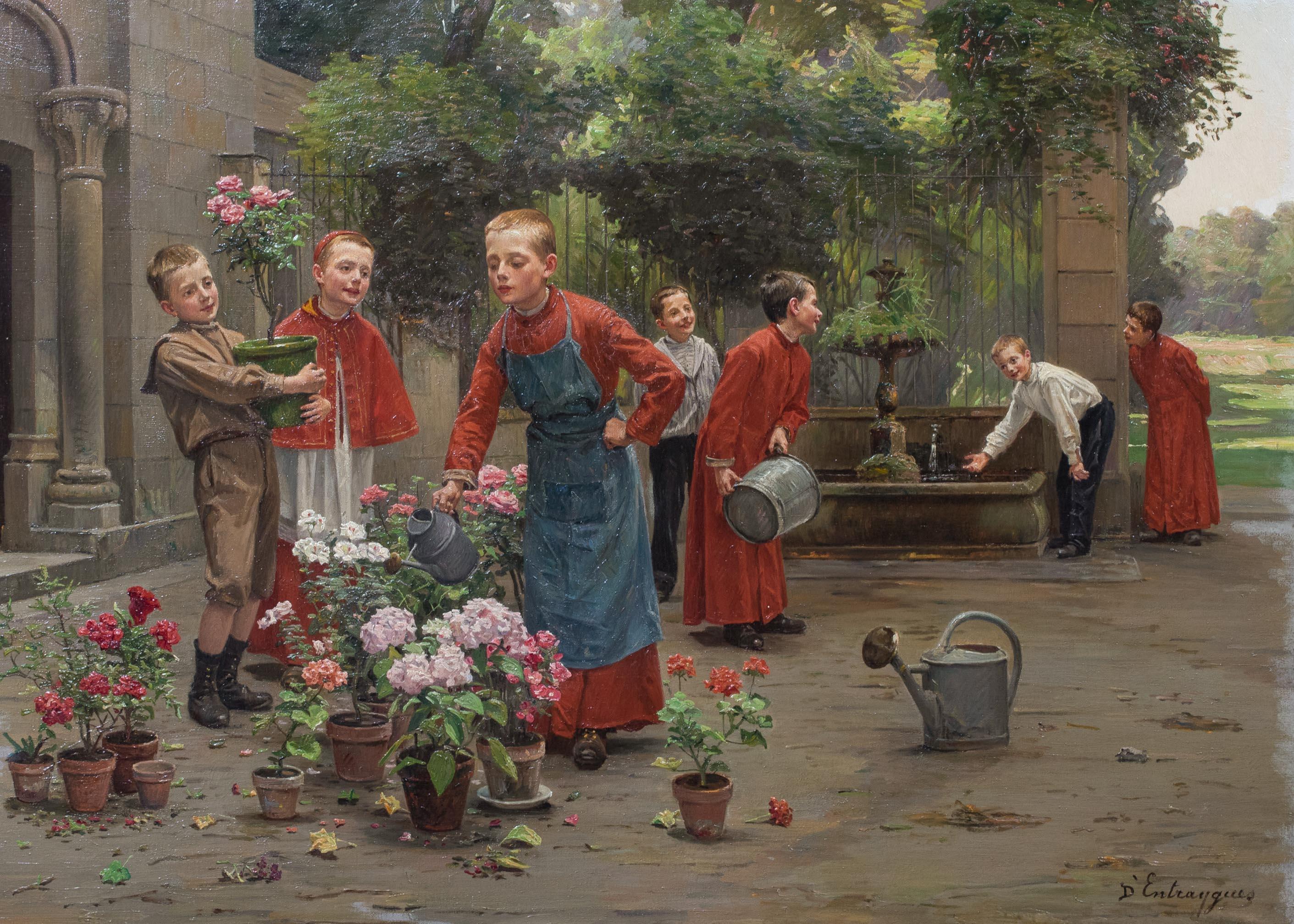 The Young Gardeners, 19. Jahrhundert  Charles Bertrand d'Entraygues (Braun), Landscape Painting, von Unknown
