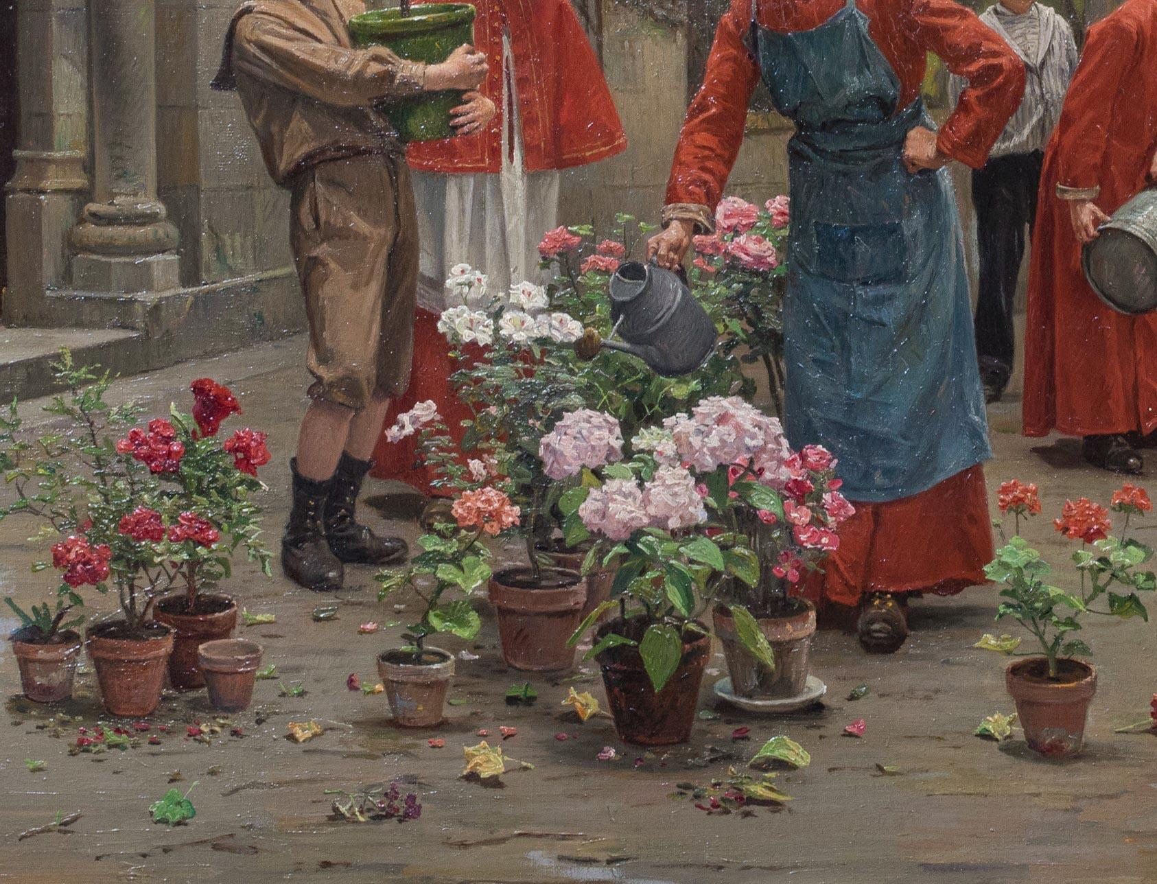 The Young Gardeners, 19th Century  by Charles Bertrand d'Entraygues - Brown Landscape Painting by Unknown