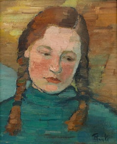 Thea Hucke (1893-1970) - Framed Mid 20th Century Oil, Young Girl with Braids