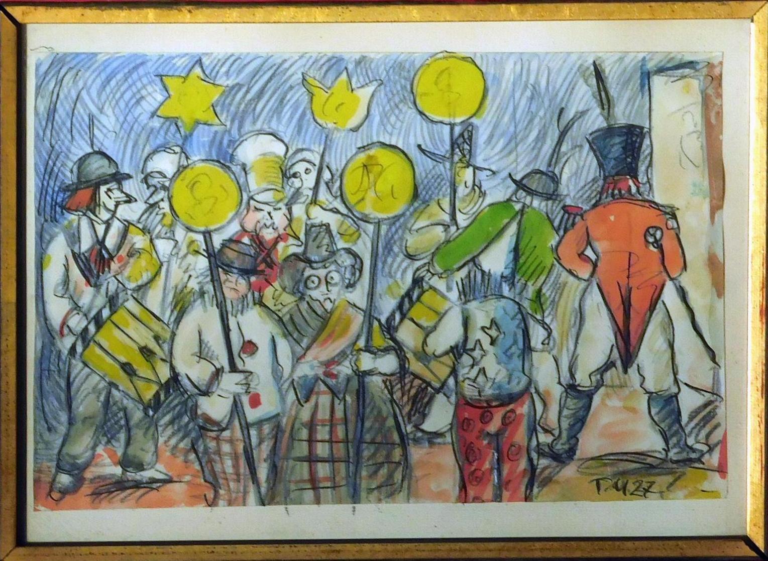 Theobald Modespacher Acuarela original, 1927, Escena de circo - Landscape Painting Negro de Unknown
