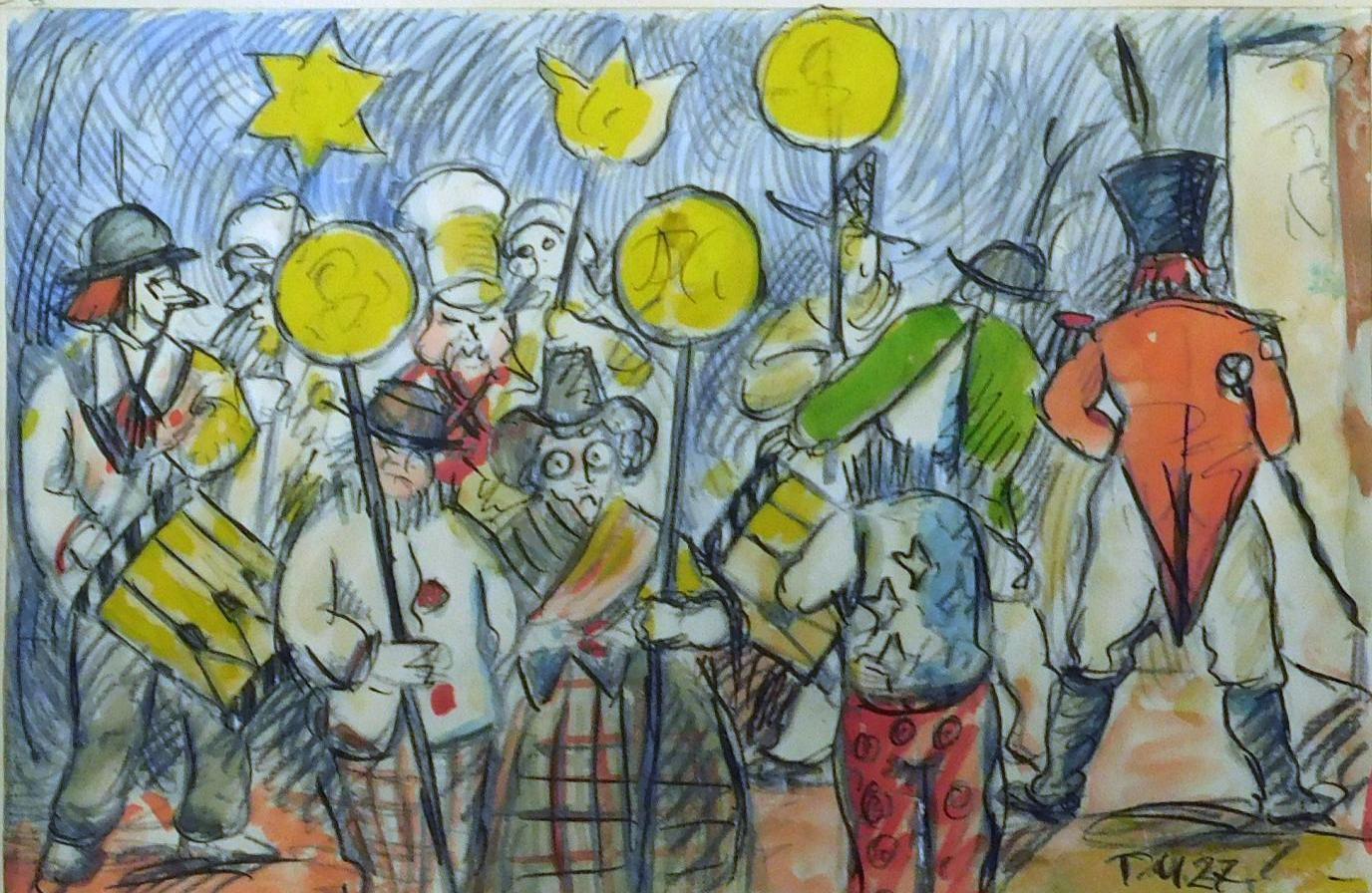 Theobald Modespacher Acuarela original, 1927, Escena de circo en venta 1