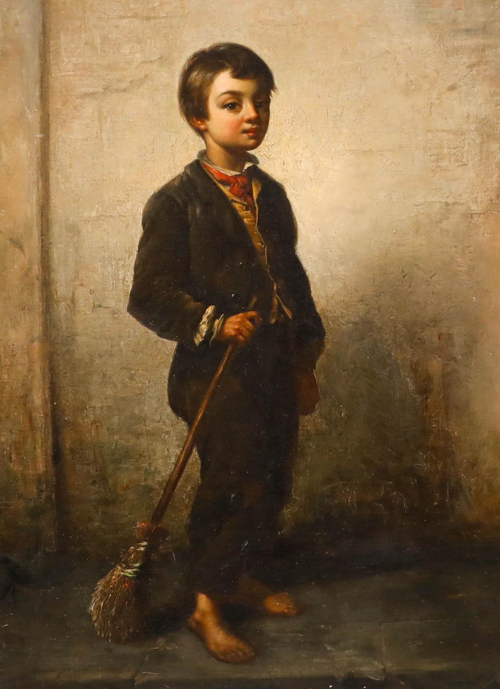 Theodore Jensen RA (1816-1894) - 1860 Óleo, Retrato de un joven con una escoba - Painting de Unknown