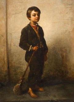 Theodore Jensen RA (1816-1894) - 1860 Oil, Portrait of a Young Boy with a Broom