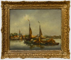 Thomas Braikamp  - Dutch School 19th Century Oil, Boats on the Canal
