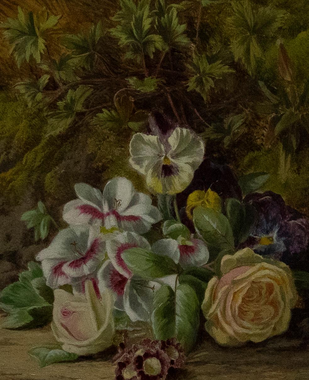 Thomas Collins (fl.1857-1893) - Gerahmtes Ölgemälde, Pansies und Primroses – Painting von Unknown