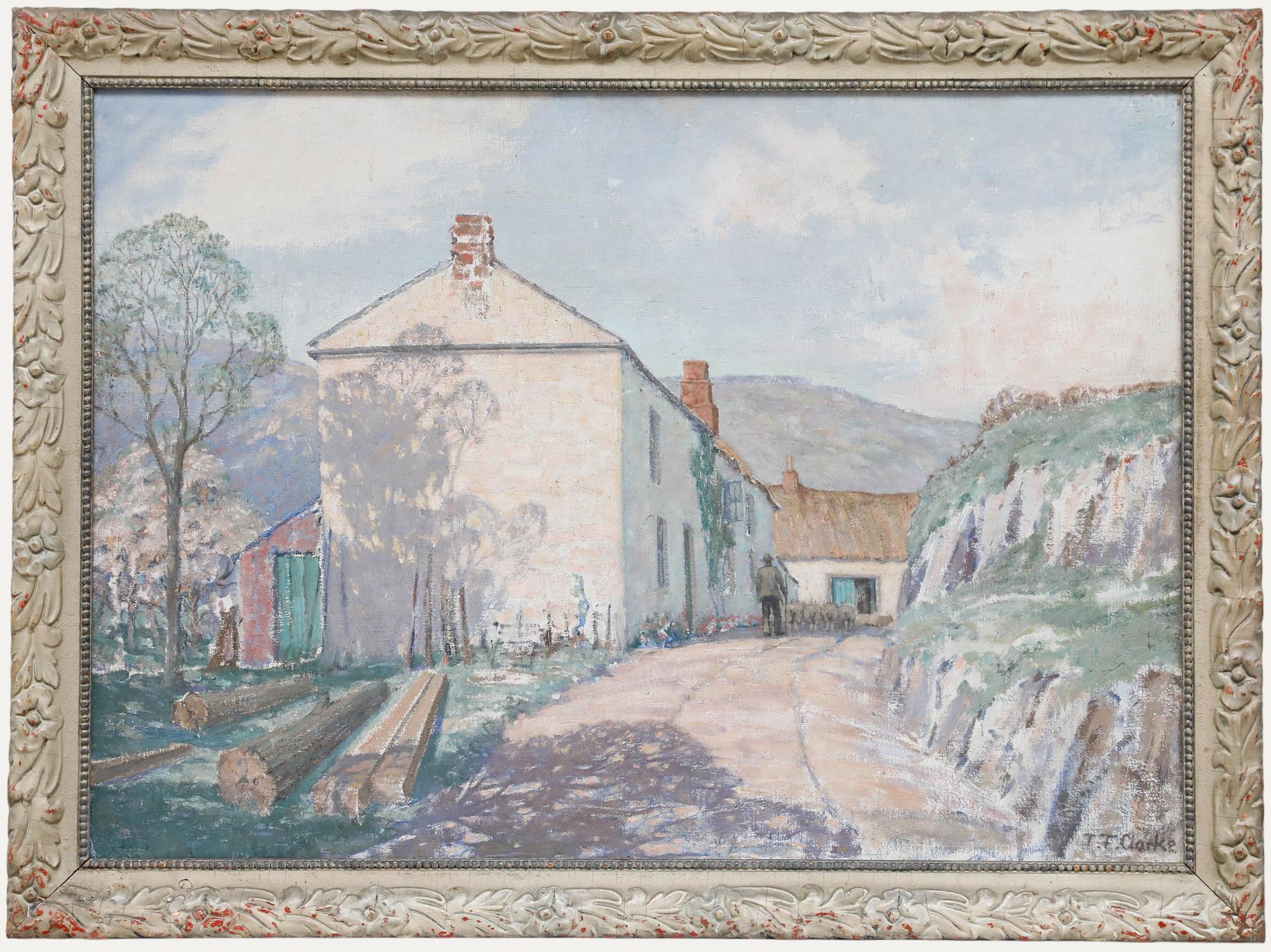 Landscape Painting de Unknown - Thomas Flowerday-Clarke (1877-1953) - Óleo, Una mañana temprana de primavera, Coombe