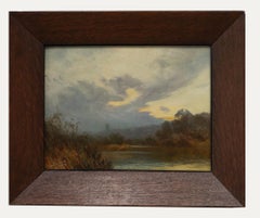 Huile encadrée « River Landscape at Dusk » de Thomas J. Yarwood (1871-1946)