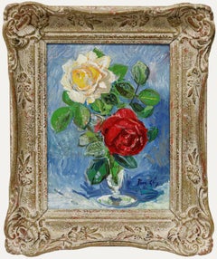 Thomas Rauer - Framed Mid 20th Century Oil, Roses in a Glass Vase