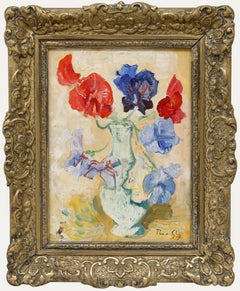 Vintage Thomas Rauer - Framed Mid 20th Century Oil, Still Life of Sweet Peas
