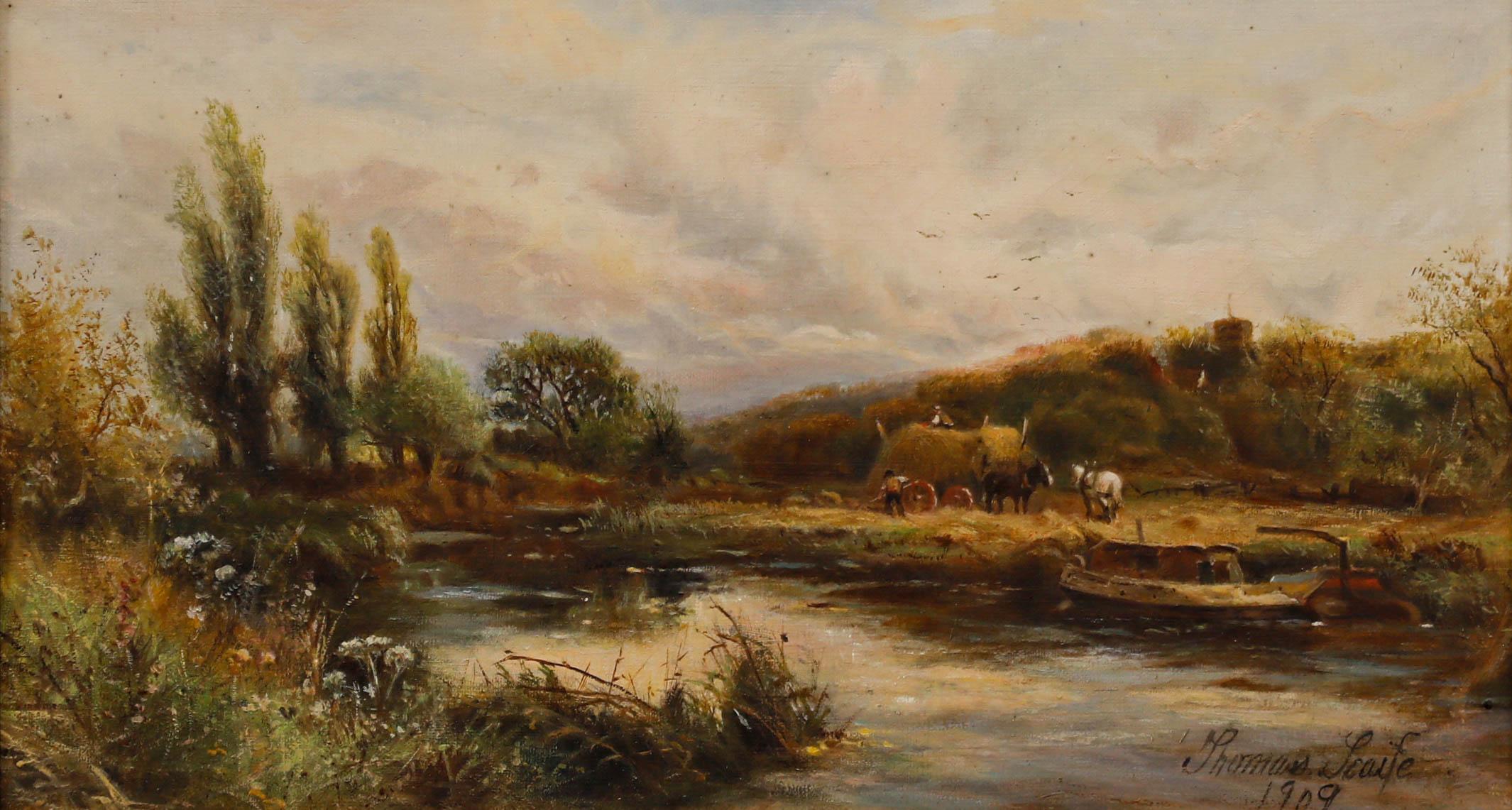 Thomas Scaife - 1909 Oil, Hay Harvest - Painting by Unknown