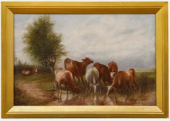 Used Thomas Scaife - Framed Early 20th Century Oil, Cows Drinking
