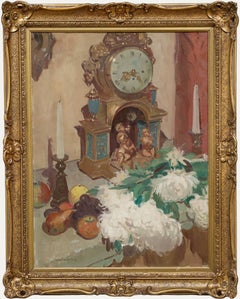 Thomas Stuart Milner (1909-1969) - 1948 Oil, Mantle Clock and Flowers