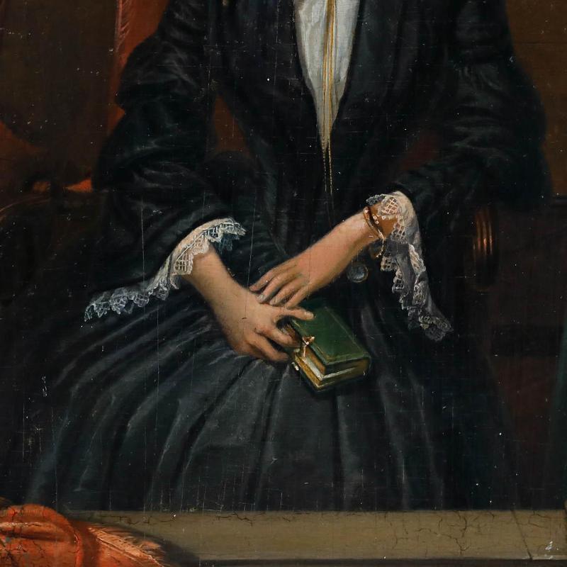 Thomas van Leent (1807-1882) - Niederländische Schule 1856 Öl, Frau mit Papagei im Angebot 1