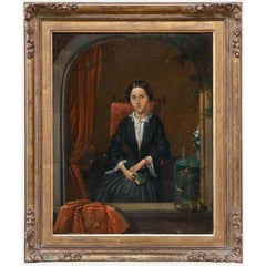 Thomas van Leent (1807-1882) - École hollandaise 1856 Huile, Femme avec un perroquet