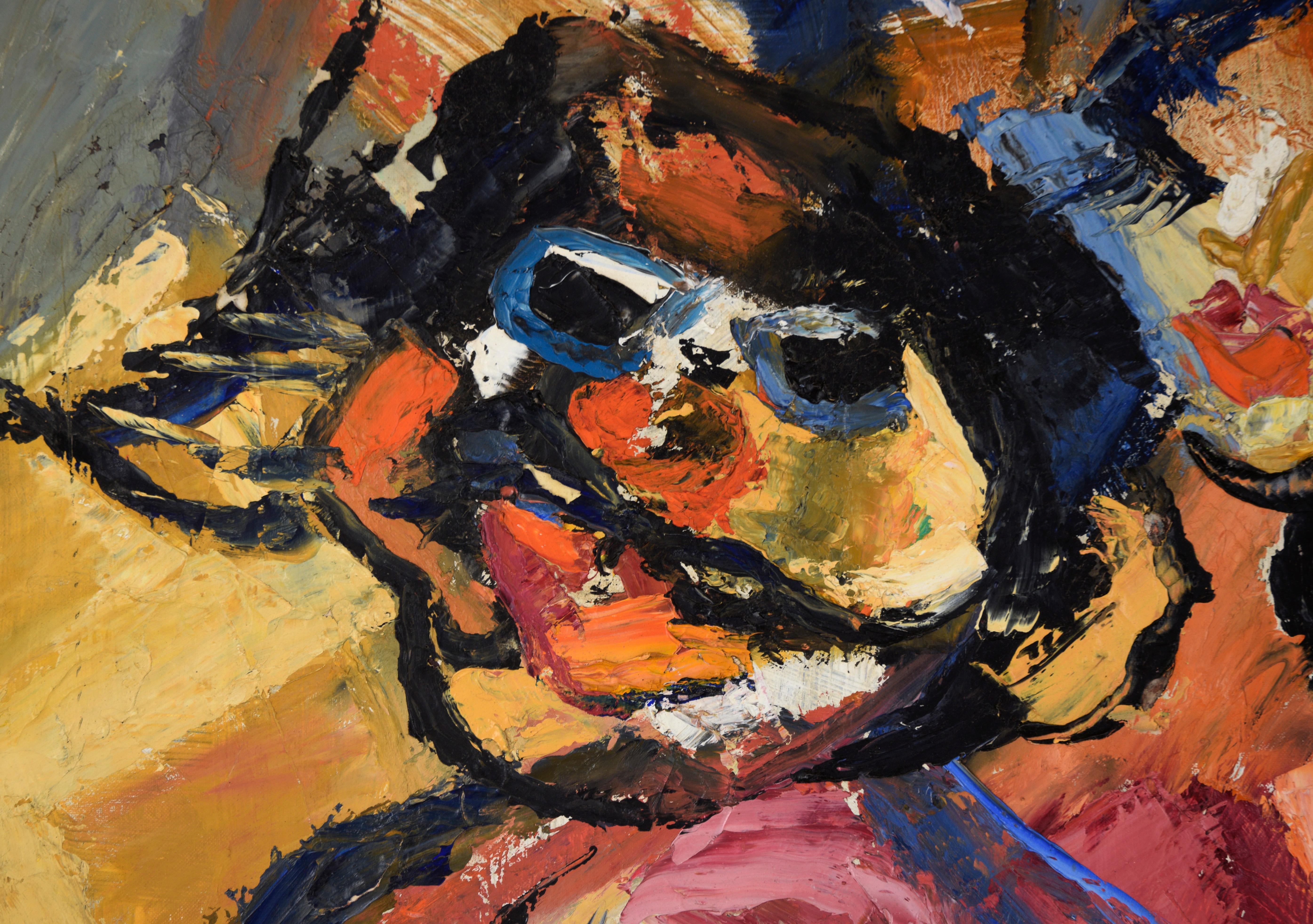 Tres rostros abstractos al óleo sobre cartón ilustración - Painting de Unknown