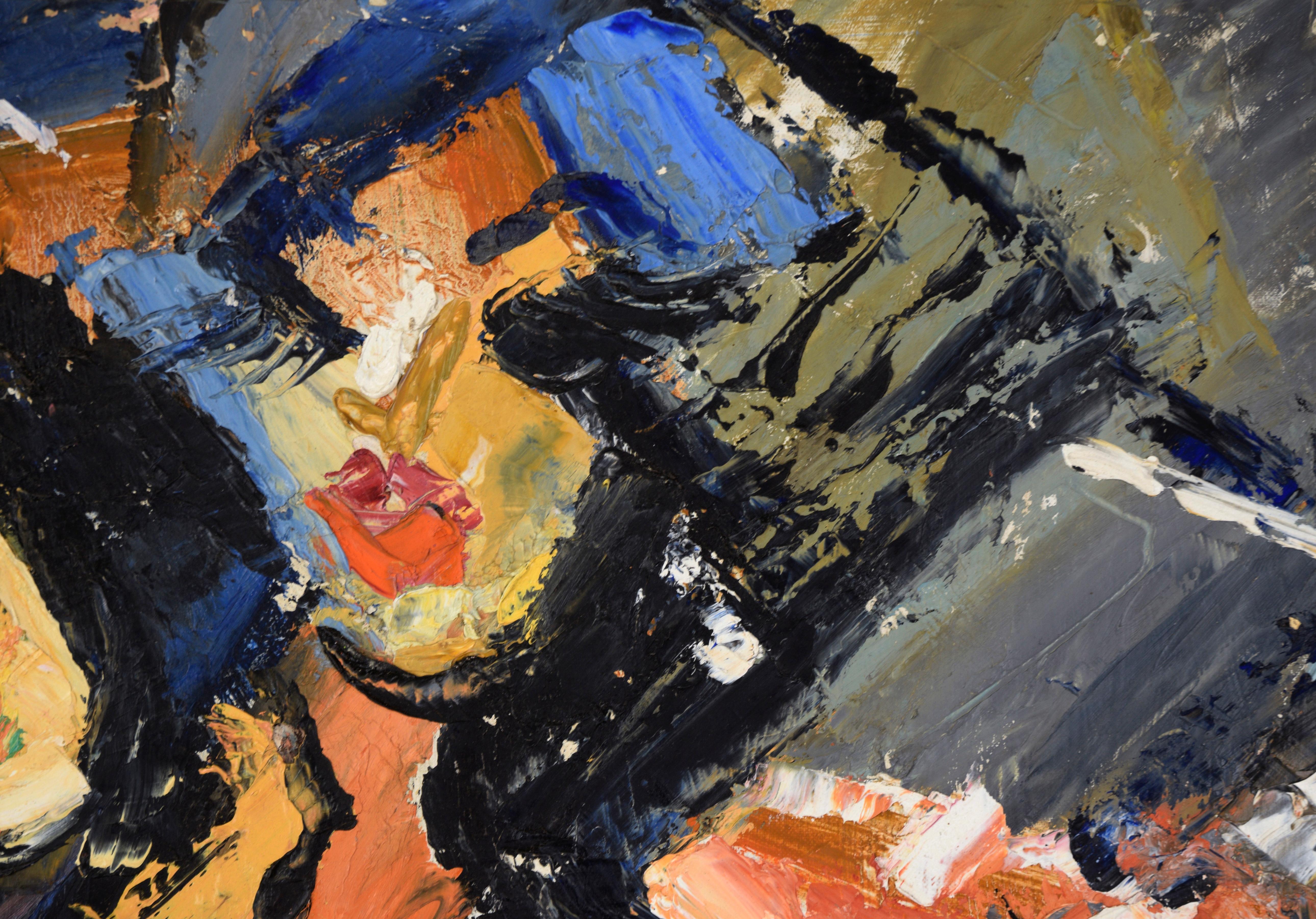 Tres rostros abstractos al óleo sobre cartón ilustración - Painting Impresionista abstracto de Unknown