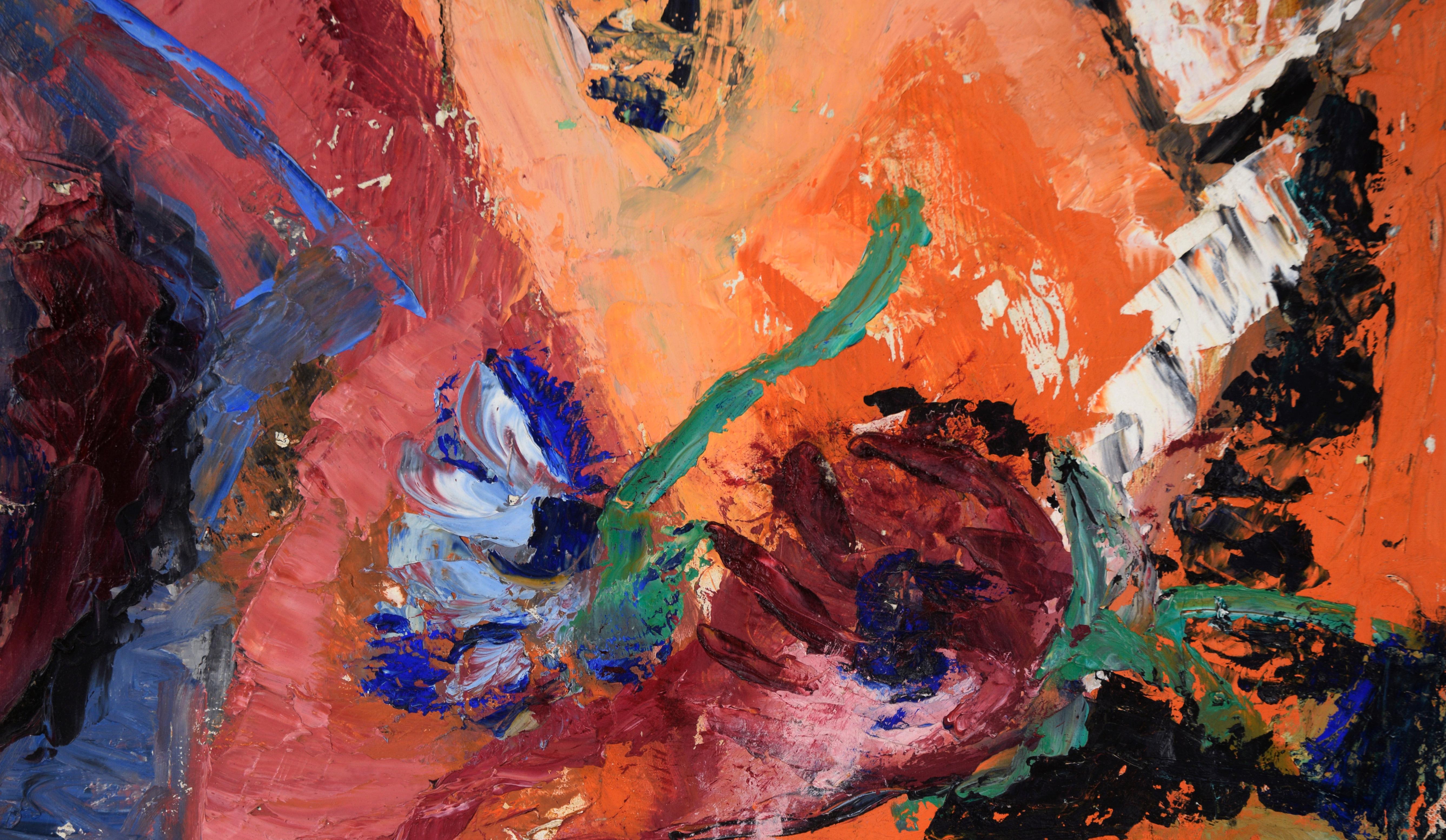 Tres rostros abstractos al óleo sobre cartón ilustración - Abstract Painting Negro de Unknown
