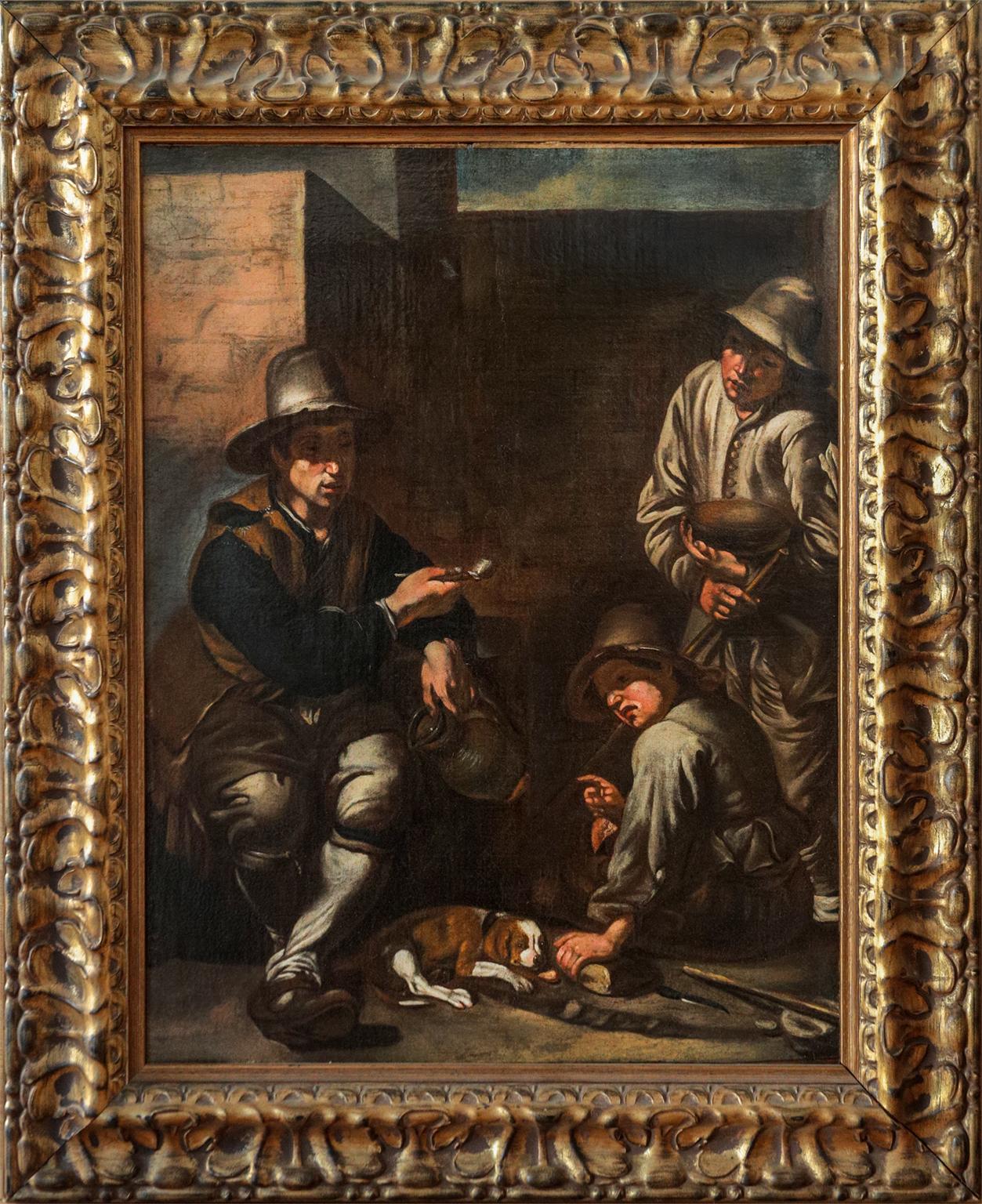 Unknown Figurative Painting - Three Beggars — Lombard School Painting