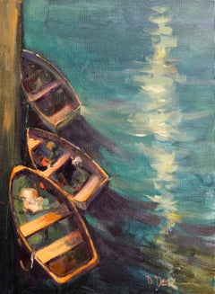 Three Boats, Plein Air Nautical Original Fine Art Oil on Cotton Canvas