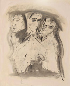 Three Figures - Black and White Illustration in Ink on Paper