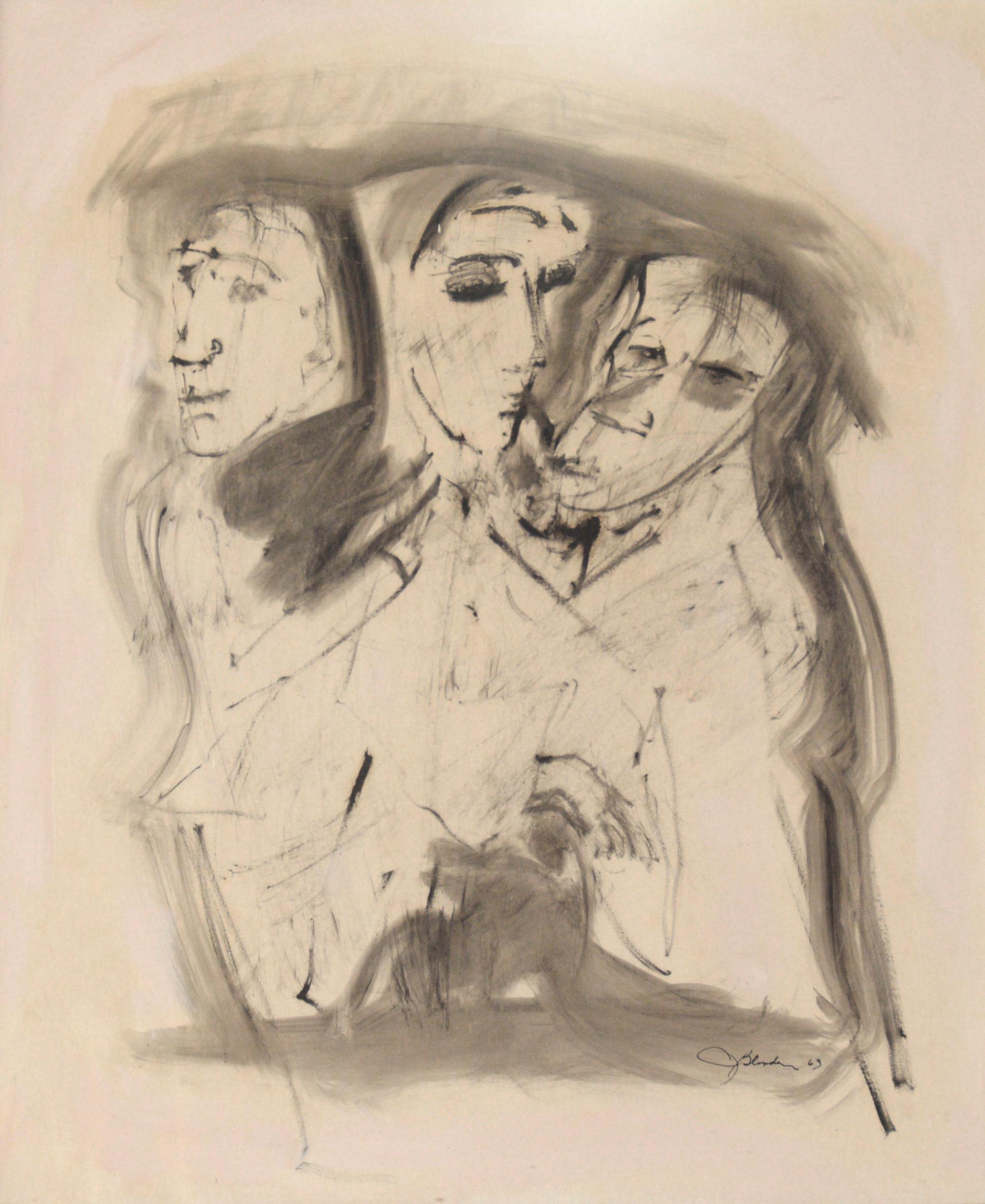 Three Figures - Black and White Illustration in Ink on Paper For Sale 2