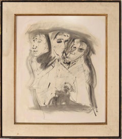 Drei Figuren – Schwarz-Weiß-Illustration in Tinte auf Papier