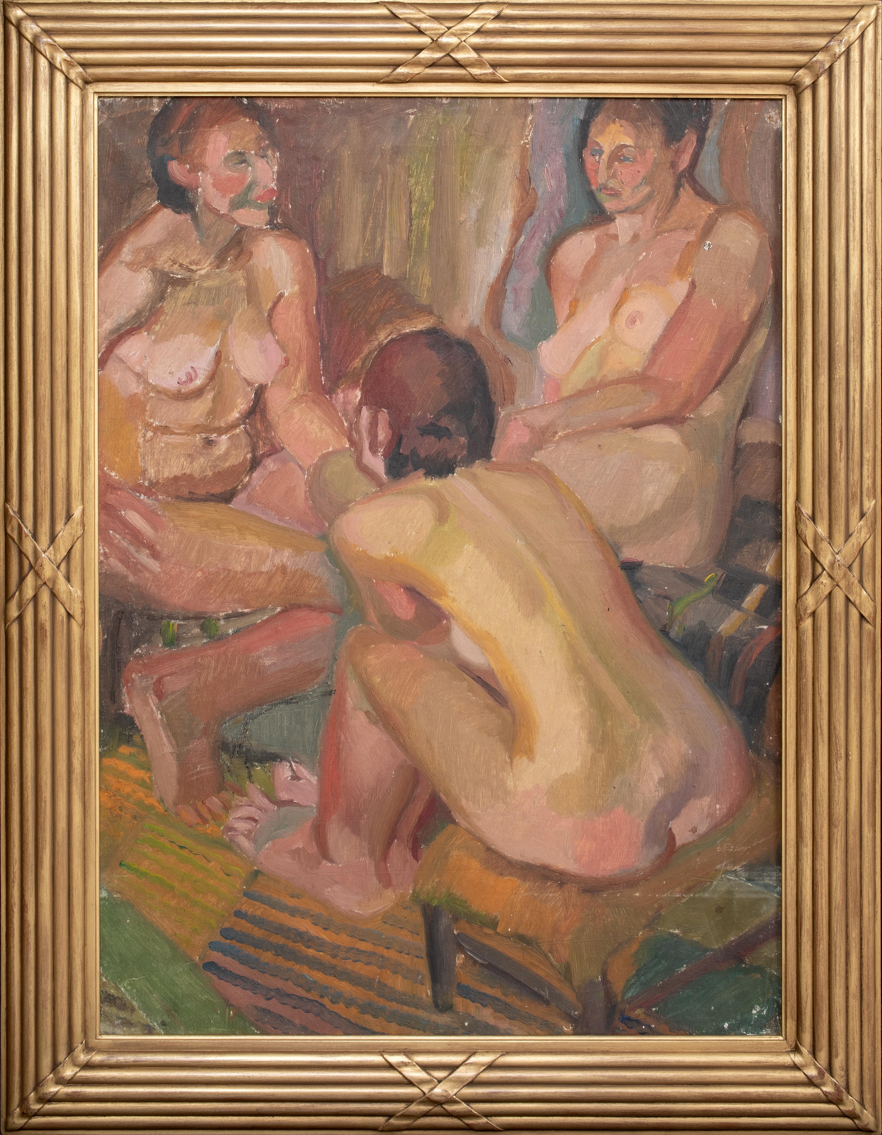 Trois nus, début du 20e siècle   par Harry Barr (1896-1987) - Painting de Unknown