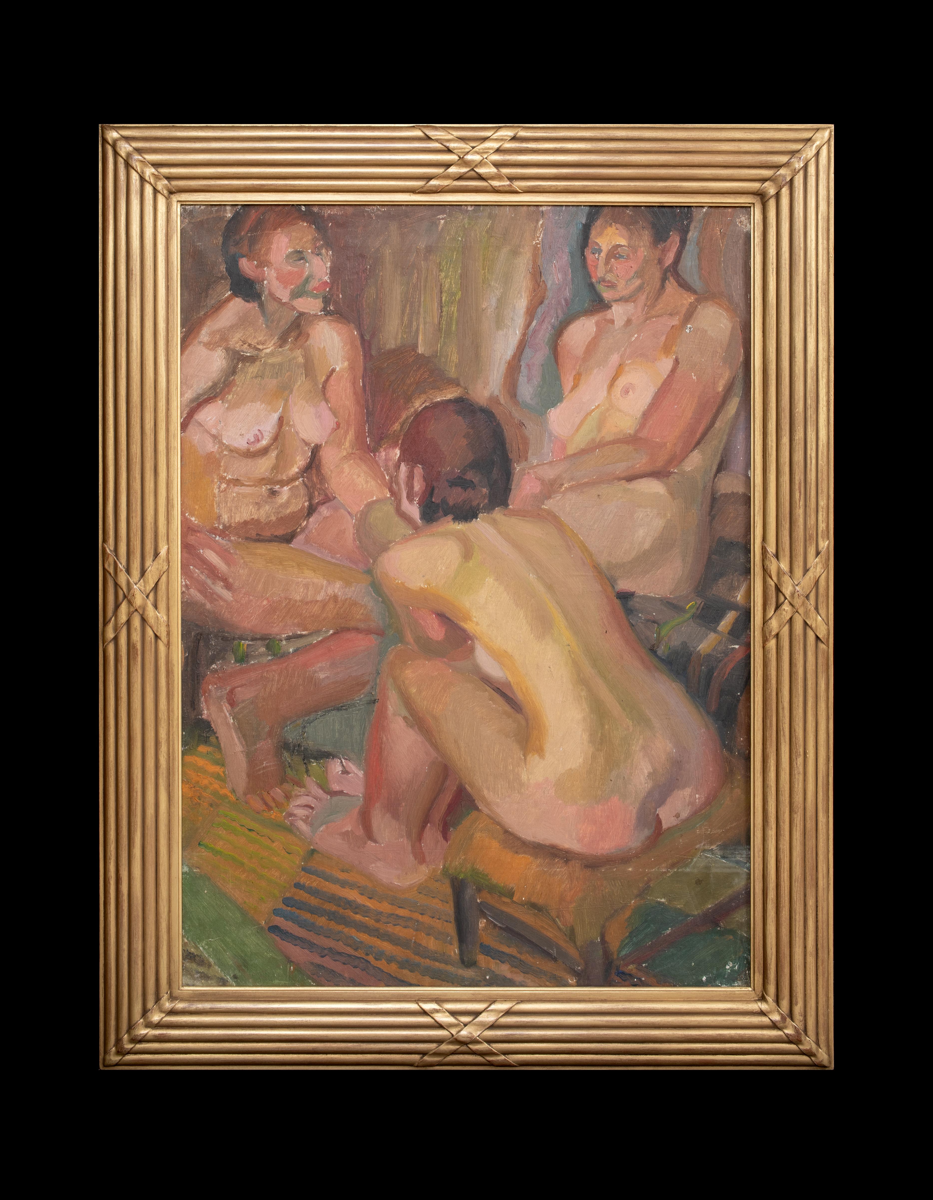Three Nudes, early 20th Century 

by Harry Barr (1896-1987)

Large early 20th Century portrait of three nudes, oil on canvas by Harry Barr. Excellent quality and condition example of the artists work presented in a gilt reed and cross band