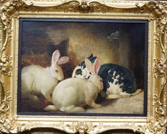 Three rabbits - British 19th century Victorian animal art oil painting
