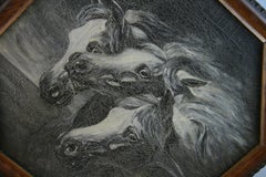 Three Wild Horses Antique American Animal  Oil Painting 1920