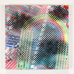 Attraverso le nuvole, pittura ad aerografo e polimeri su lino di Alex Blau, 2023