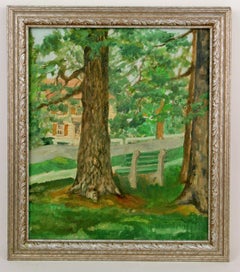 Vintage  Impressionist Landscape Painting Through The Trees 
