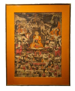 Antique Tibetan Thangka Buddha with Attendants