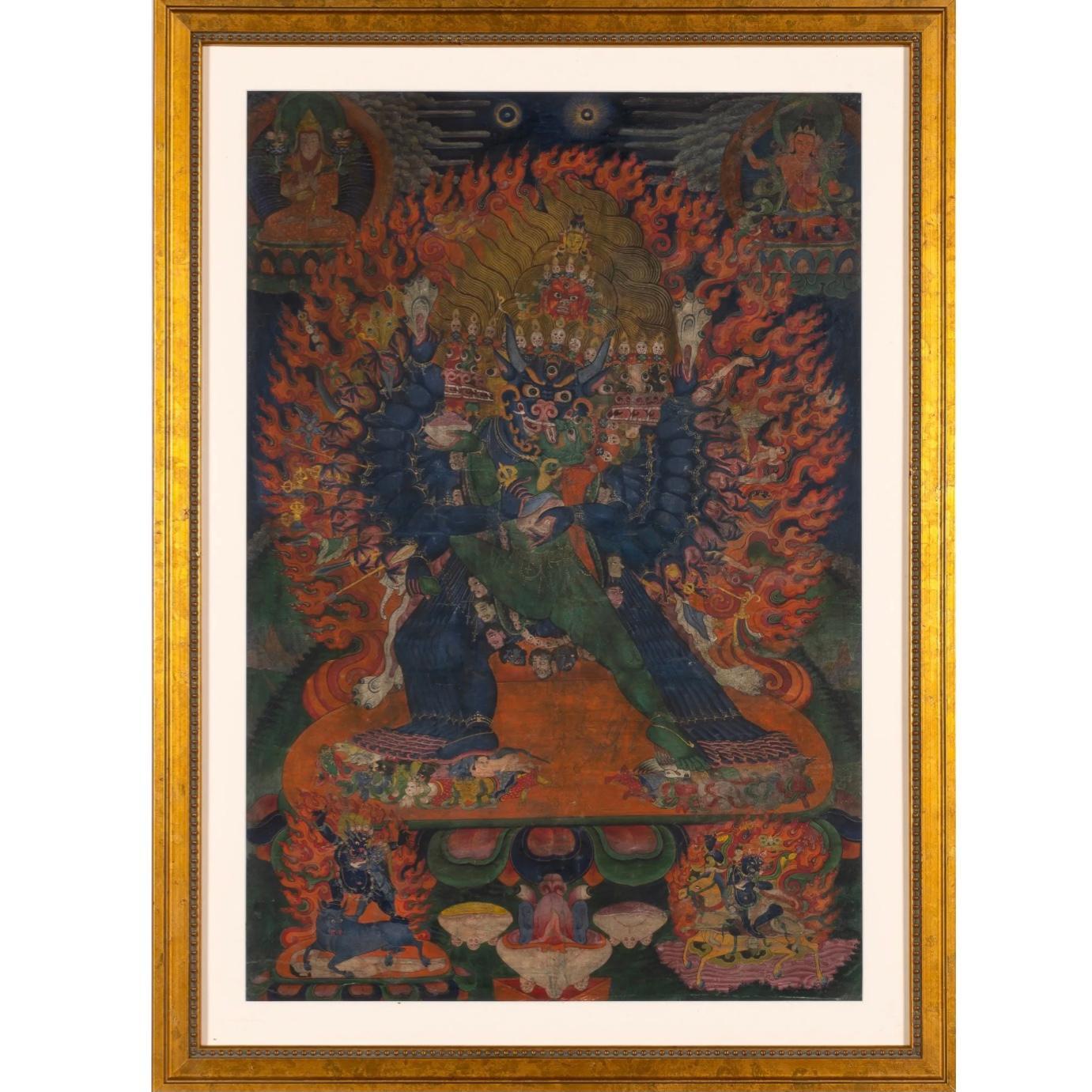 Tibetische Yamantaka Thangka aus Tibet, 17. bis 18. Jahrhundert im Angebot 1
