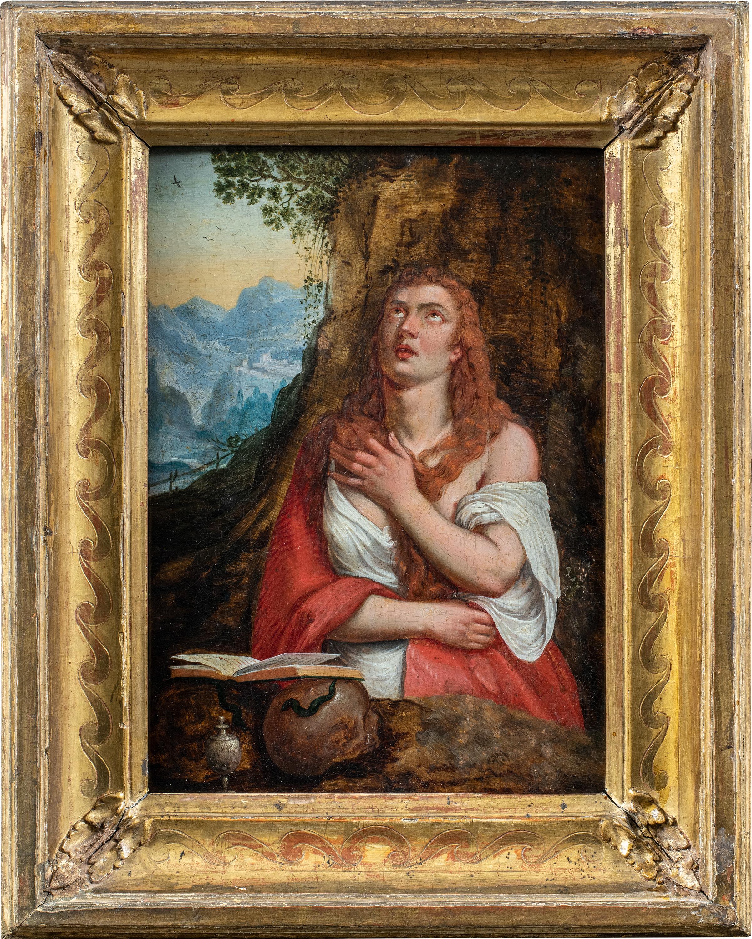 Landscape Painting de Unknown - Taller de Tiziano Pintor veneciano - Pintura de figuras del siglo XVII - María Magdalena