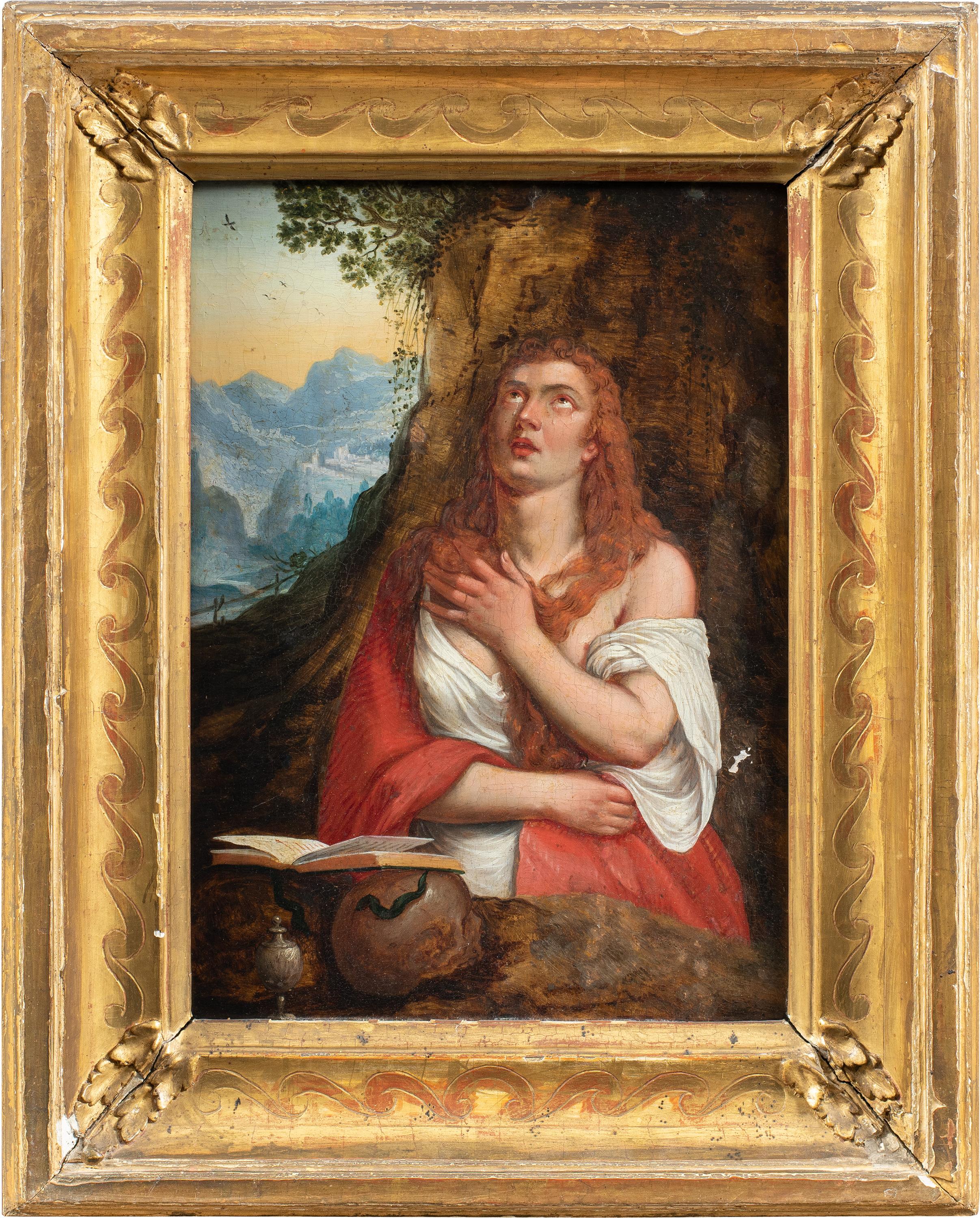 Unknown Landscape Painting – Tizianische Werkstatt (Venediger Schule) - Figurenmalerei des 17. Jahrhunderts - Mary Magdalene
