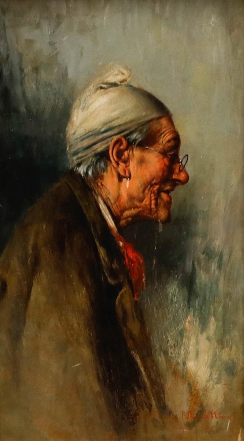 Tito Pellicciotti (1871-1950) - Italienische Schule, Öl, Älterer Mann im Profil – Painting von Unknown