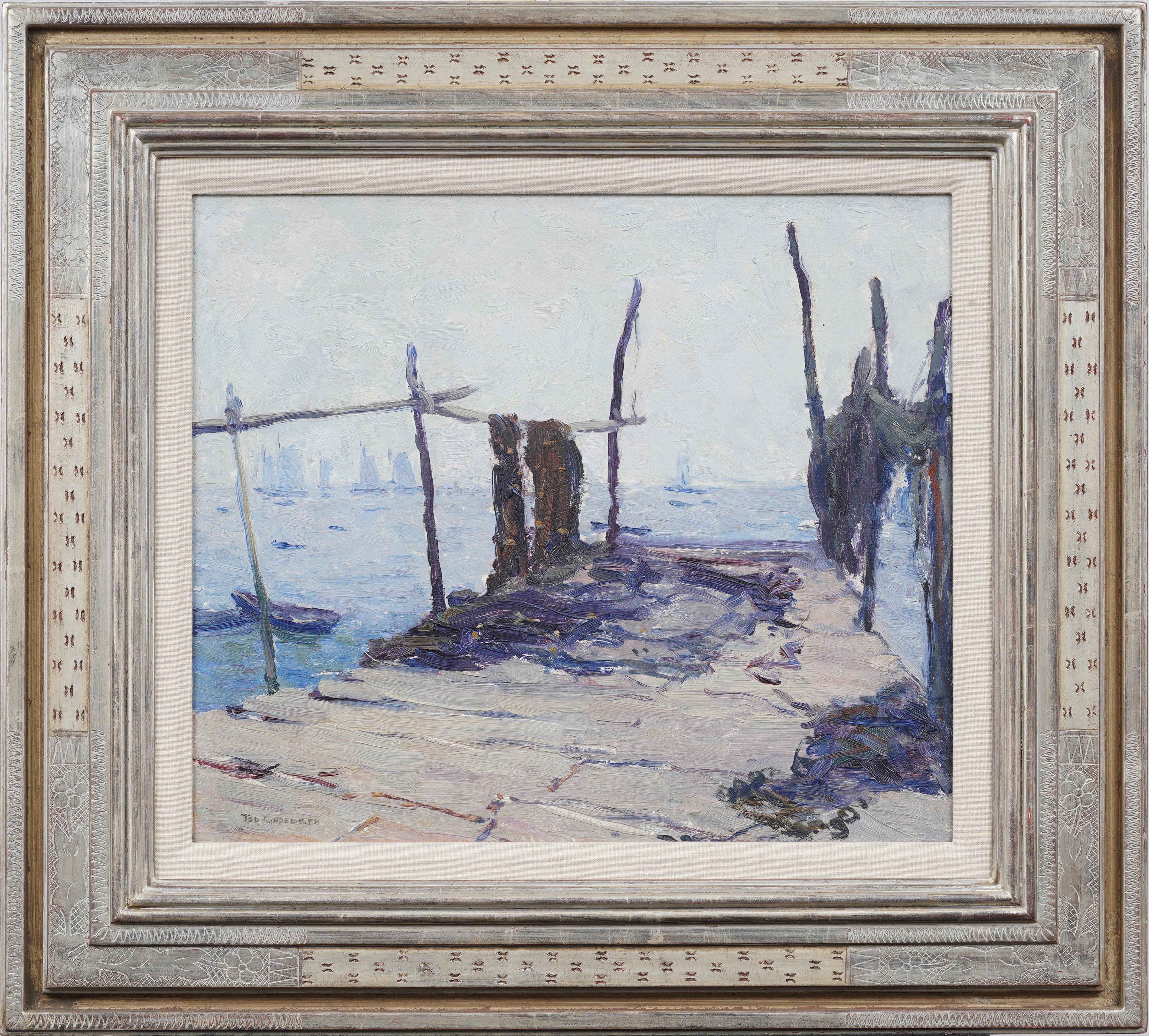 Tod Lindenmuth (1885-1976) Antique American Impressionist Seascape Oil Painting - Gray Landscape Painting by Unknown