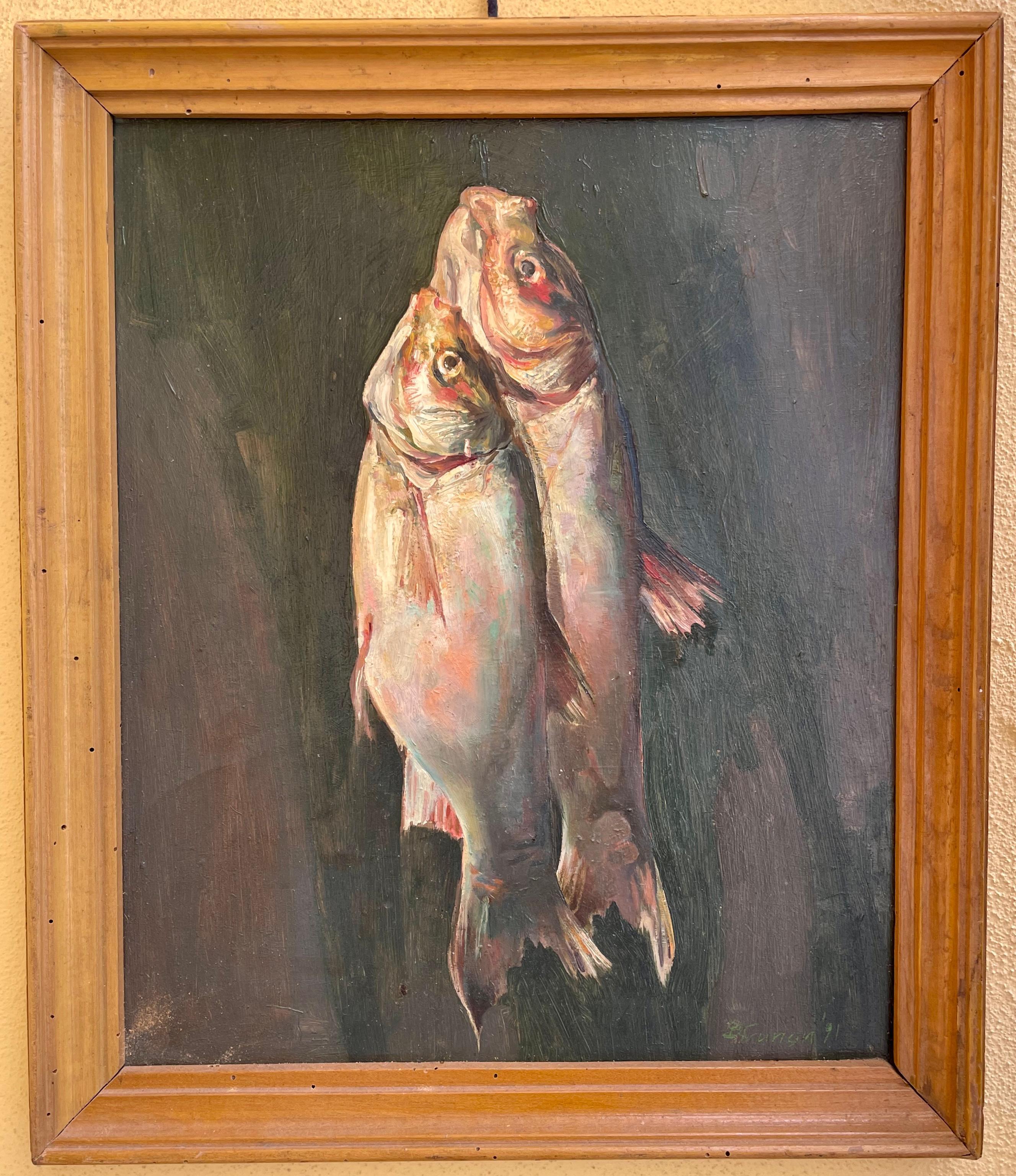 Heute's Catch, Öl auf Tafel im Angebot 1