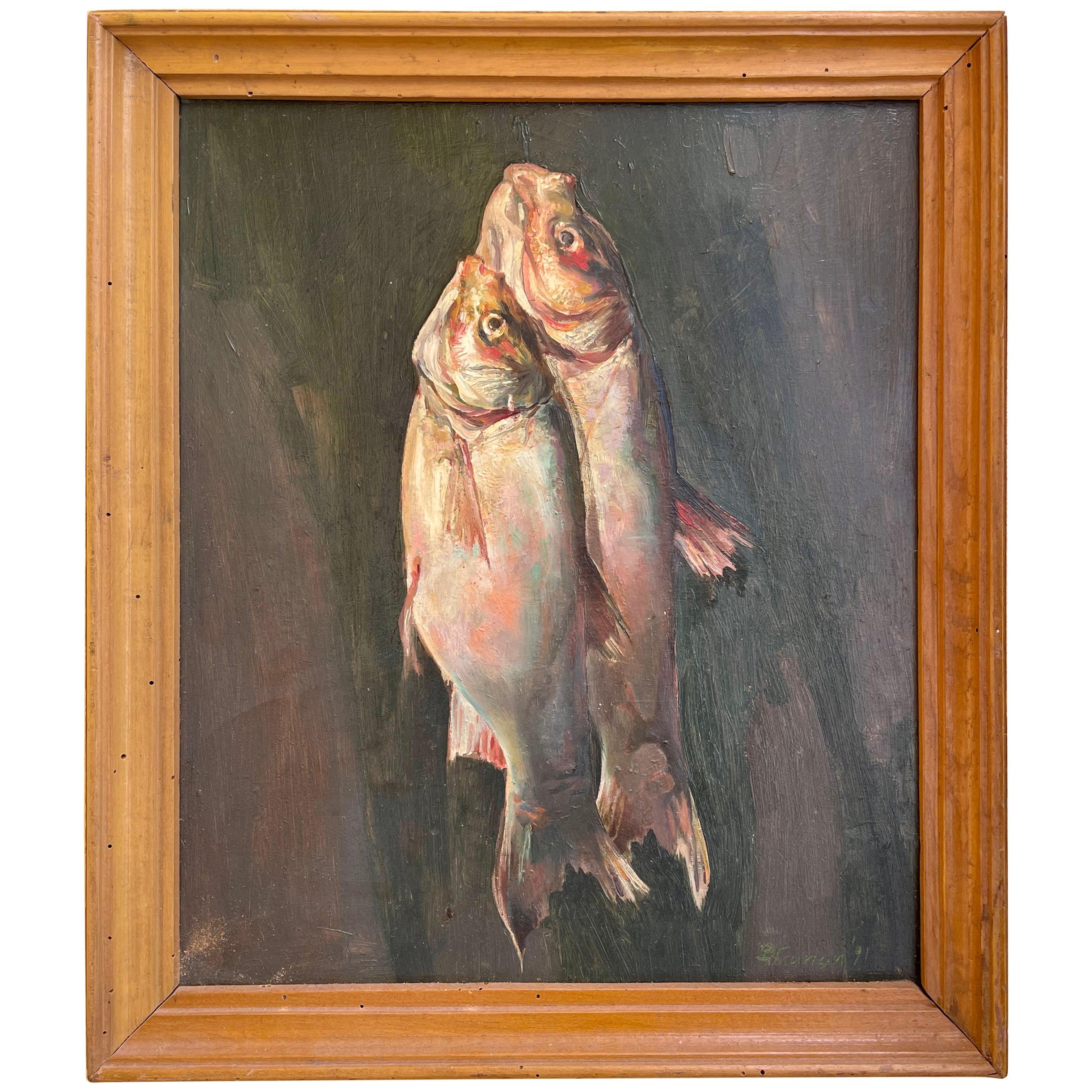 Heute's Catch, Öl auf Tafel – Painting von Unknown
