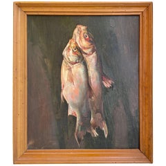 Il pescato di oggi, olio su pannello