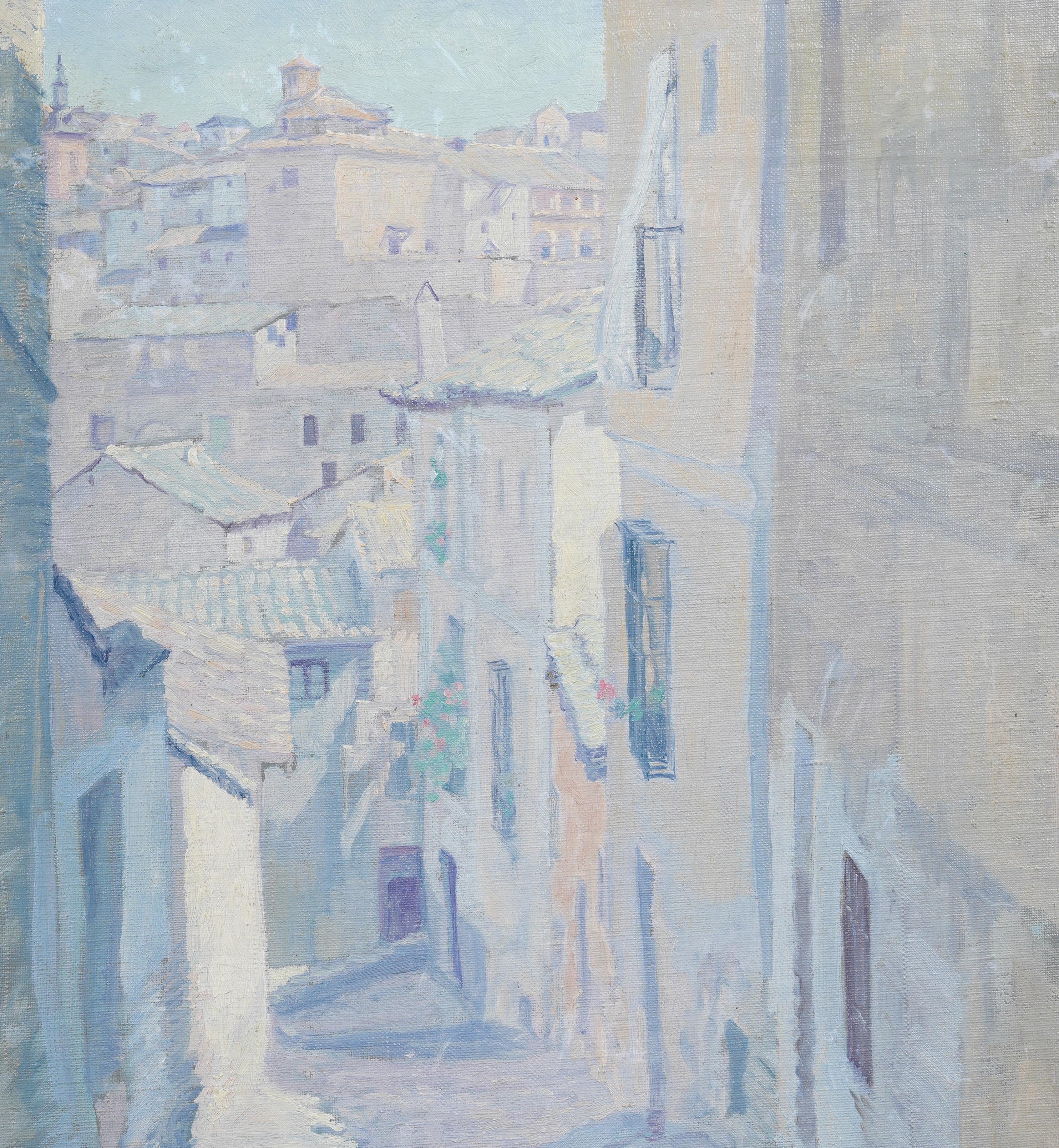 Toledo Spain Nicely Framed Impressionist Antique Cityscape Street Oil Painting For Sale 2