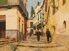 Tom Bower - Framed 20th Century Oil, A Cobbled Street Scene